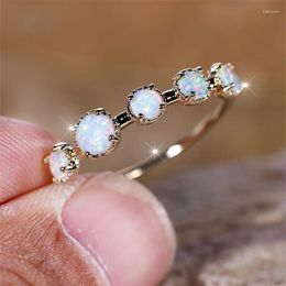 Wedding Rings Female Charm White Fire Opal Stone Yellow Gold Color Jewelry For Women Small Round Engagement Ring