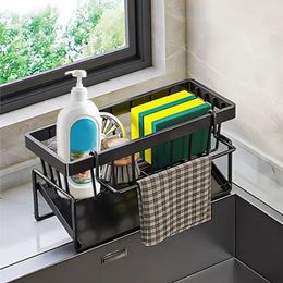 Kitchen Storage Self-draining Sink Shelf Stainless Steel Drain Rack Soap Sponge Holder Draining Basket Organiser