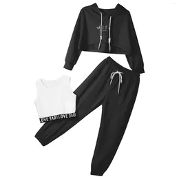 Clothing Sets Kids Girls Hip Hop Sportswear Set 3Pcs Hooded Long Sleeve Sweatshirt Tank Top Vest Sweatpants Outfit For Modern Dance Jazz