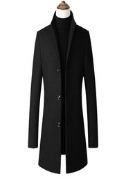 Fashion Mens Windbreaker Jacket Long Overcoat Men Plus Size 3xl 4xl Trench Coat Stand Collar Slim Casual Black Wool Male19350992