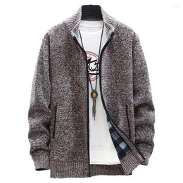 Men's Sweaters Men Winter Coat Knitted Stand Collar Long Sleeve Thick Warm Zipper Closure Elastic Pure Colour Casual Jacket Sweater