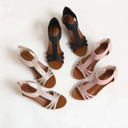 Roman PU Soft Casual Sandals Sole Slippers Cover Heel Shoes TPR Big Size High Heels Wedges Leather Women's 43a s