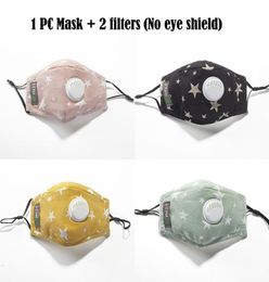 Children Cotton Party Masks with 2 Filters and Removable Eyes Shield Antidust Pm25 Washable Kids Face Mask Fashion Printed Cover2238665