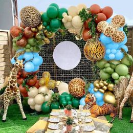 1 Set Jungle Themed Green Wreath Arch Kit Gold Balloons 4D Chrome Foil Ball Party Decorations Wedding Boys Birthday Baby Shower
