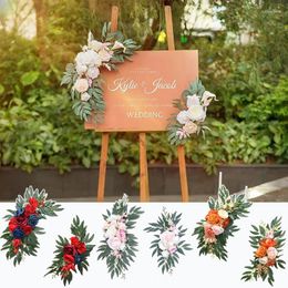 Decorative Flowers Artificial Wedding Arch 2pcs Set Boho Style Gray Pink Blue Eucalyptus Garland Curtains Decoration Welcome Sign