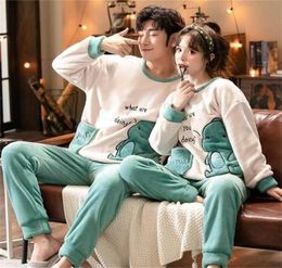 Autumn Winter Pajama Sets Pyjama Cartoon Cute Home Wear Men Pijama Clothes Flannel Sleepwear Dinosaur Couple 2111169004963