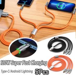 120W 6A Super Fast Charging Cable Type-C Android IPhone Zinc Alloy Usb Charger Cable 3 in 1 Data Cable Multi Usb Port Data Cable