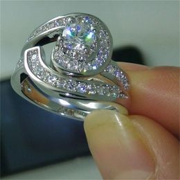 Luxury Across Promise Ring Set AAAAA Zircon White Gold Wedding band Rings for Women Bridal Promise Engagement Jewellery Gift Wejcb
