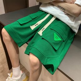 Spring Mens Shorts Korean Fashion Green Shorts Harajuku High Street Mens Clothing Casual Shorts At Home Streetwear Pants 240521