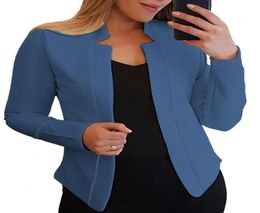Solid Color Slim Fit Women Blazer Jacket Notched Collar Open Stitch Office Lady Jacket Coat Suit SpringAutumn3724326