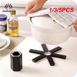 Table Mats 1/3/5PCS Black Insulated Coasters Portable And Compact Placemat Folding Pot Holder Round Heat Resistant