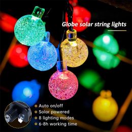 30 LED Solar Outdoor Waterproof String Crystal Ball Lights with 8 Lighting Modes For Garden Patio Porch Wedding Party Decoration