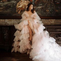 Party Dresses Light Pink Vintage Puffy Tulle Maternity Dress For Poshoot Tiered Long Sleeves Fluffy Pographic Gowns Pregnant Shower Robe