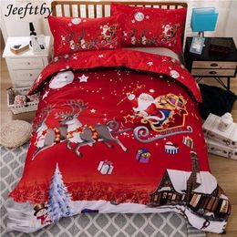 Bedding Sets Home Textiles 3D Cartoon 3Pcs Merry Christmas Gift Santa Claus Bedclothes Duvet Quilt Cover With 2 Pillowcases