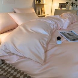 Bedding Set Luxury DoubleSided Cool Feeling Ice Silk Washed Nordic Style Duvet Cover Bed Sheet Summer Quilt Gift 240521