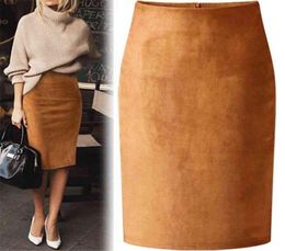 Sexy Multi Colour Suede Midi Pencil Skirt Women Fashion Elastic High Waist Office Lady Bodycon Skirts Saias 2106075206656