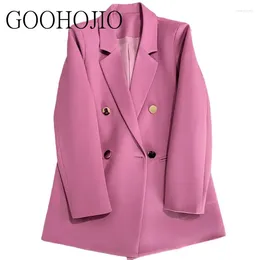 Women's Suits Oversized Leisure Women Blazers Office Lady Pocket Blazer Jackets For PinkCoats Ladies Temperament Metal Buttons