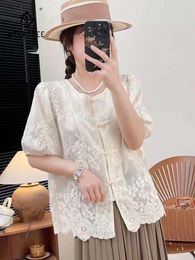 Women's Blouses Spring Cotton Embroidery Shirt Women O Neck Short Sleeve Literature Top Girl Loose OL Vintage 2024 Autumn T44950QC