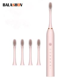 6 Mode Electric Toothbrush Sonic Brush Head Adult Timer Brush USB Charger Rechargeable Tooth Brushes Replacement Heads Set