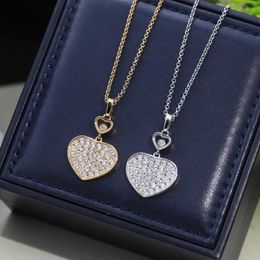 Pendant Necklaces Summer New 925 Sterling Silver Full Diamond Heart Necklace for Women Fashion design Luxury Brand Jewellery Party Anniversary Gift T240524