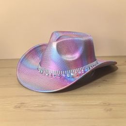 Laser Rainbow Cowboy Hats for Women Stamping Jazz Fedora Bright Hat Hip Hop Party Rave Cowgirl Hat Y2K 240523