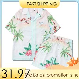 casa blanca man t shirt set Masao San print mens casual shirt and short womens loose silk shirt Tops Cotton Loose Men Women Shirt casablanc shirt Sleeve Clothes af6f