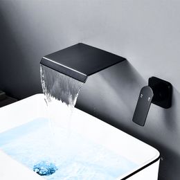 Becola Matte Black/Chrome Bathroom Faucet Wall Mounted Waterfall Sink Faucets Washing Basin Taps Hot & Cold Out Water Mixer Tap