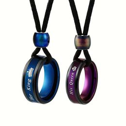2pcs Stainless Steel Necklaces, Colourful Couple Ring Necklace, Perfect For Romantic Ocns