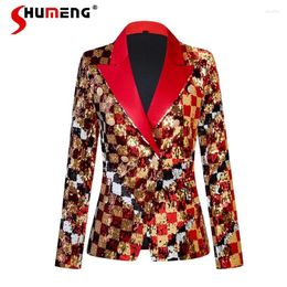 Women's Suits High-Grade Two-Color Sequined Suit Jacket Fashion Design Heavy Industry Light Luxury Small Coat Blazer Outwear