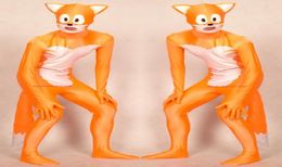 Orangewhite lycra spandex fox catsuit kostüm unisex volle outfit sexy Frauen Männer Strumpfhosen BodySuit Kostüme zurück Reißverschluss Halloween Pa9046702