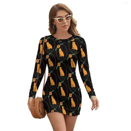 Casual Dresses Siberian Husky Dress Long Sleeve Summer Bodycon Style Female Spandex Long-Sleeve One-Piece