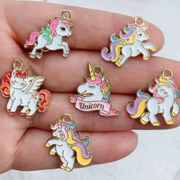 10Pcs Gold Plated Rainbow Enamel Unicorn Charm Pendant Jewelry Making Earrings Bracelet Necklace Accessories DIY Craft Charms