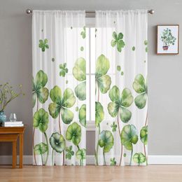 Curtain Plant Clover Green Leaf Watercolour Sheer Curtains For Living Room Decoration Window Kitchen Tulle Voile