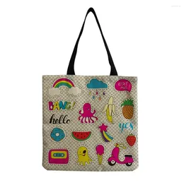 Bag Fashion Practical Book For Girls Colour Cute Cartoon Fruit Print Female Shopping 2024 Bright Colours Shoulder