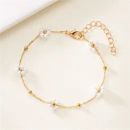 Charm Bracelets Bohemian Handmade Imitation Pearl Beads Flower For Women Lovely Crystal Floral Bracelet Fashion Party Jewellery
