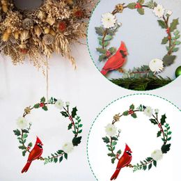 Decorative Flowers Red Bird Wreath Ornament Metal Rustic Wall Front Door Decor Indoor Outdoor Christmas Star Crystal