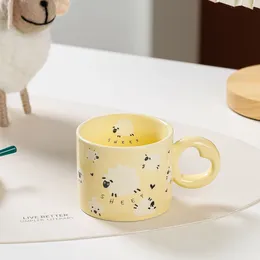 Mugs Cartoon Cute Mug Ceramic Cup Creative Lamb With Hand Gift Little Girl Water Children's High Face Kawaii