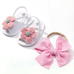 First Walkers 0-12M newborn baby floral shoes sandals headband set childrens bow anti slip babys first walking girl soft baby shoes d240525
