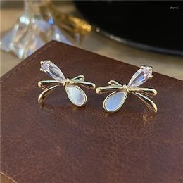 Stud Earrings High Quality Exquisite Small White Fritillaria Bow Zircon Light Luxury Elegant Vintage For Girls Gift Jewelry.