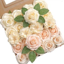 Decorative Flowers White Artificial Rose Fake For Home Decor Party Garden Wedding Decoration DIY Craft Bouquet Garland Accessories