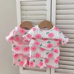 Clothing Sets 2024 Summer Children Short Sleeve Clothes Set Baby Girls Flower Print Pajamas Tops Shorts 2pcs Suit Kids Casual Outfits 1-6Y