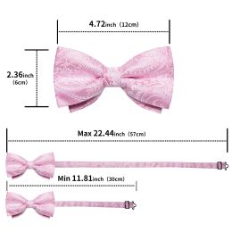 Adjustable Men's Bowties Paisley Bow Tie Pocket Square Cufflinks Sets Jacquard Pink Pre-tied Butterfly Knot for Wedding Business