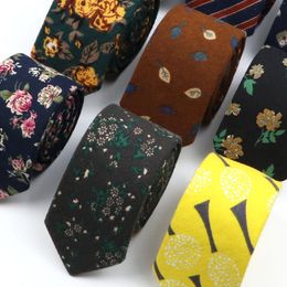 Bow Ties Mens 6cm Handmade Cotton Skinny Floral Striped Neckties Casual Slim Narrow Collar Vintage Necktie Cravat Accessories