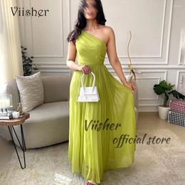 Party Dresses Viisher Yellow Chiffon One Shoulder Evening Pleats A Line Dubai Arabia Formal Prom Dress Floor Length Gown