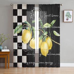 Curtain Vintage Farm Fruit Lemon Plaid Black Sheer Curtains For Living Room Decoration Window Kitchen Tulle Voile