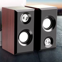 2023 New 1 Pair Computer Speakers USB Powered Surround Sound Wooden Desktop Wired Loudspeakers for Laptop Computer Smartphones