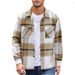 Men's Jackets Lapel Long Sleeve Shirt Jacket Men Vintage Plaid Print Coat With For Autumn