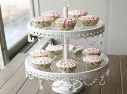 Glass cake stand 2 tier white iron cany cookie display tray table wedding party decoration supplier baking pastry cake tools3020056