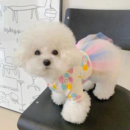 Dog Apparel Summer Thin Cotton Pet Clothes Cute Sun Flower Print Colorful Lace Princess Dress For Small Medium Teddy Puppy Clothing