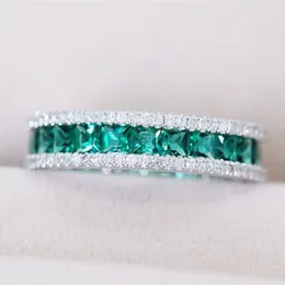 Cluster Rings Vintage Women's Ring Green Zircon Silver Color Jewelry Cocktail Classic Wedding Engagement Love Girl Gift